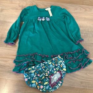 EUC Matilda Jane green dress with bloomers 18-24 months